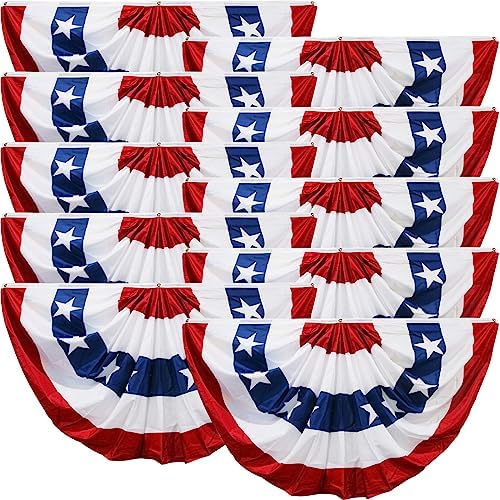 American Flag Bunting for Outside,4th of July Flags Outdoor, USA Pleated Fan Flag 1.5x3 FT,Patriotic Decor Bunting Banner,Fourth of July Yard Decorations,Red White and Blue Decor for Outside (10 Pack)