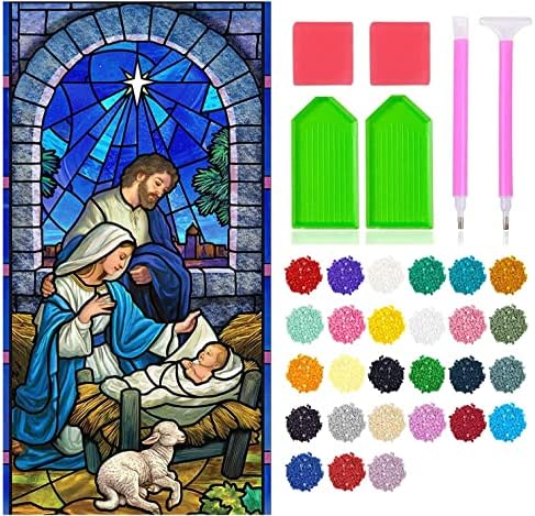 5D DIY Diamond Painting Kits for Adults, Large Size Full Drill Diamond Arts Rhinestone Pasted, DIY Painting Diamond Dot Arts Crafts for Home Wall Decor Gift (Christmas Church Banner)