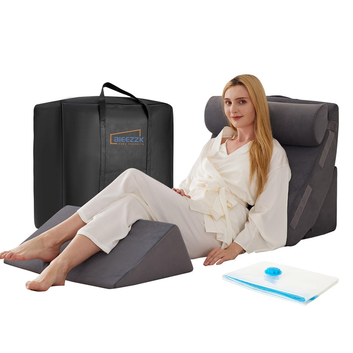 4PCS Wedge Pillow Set for After Surgery, Orthopedic Bed Wedge Pillow for Back Pain Relief, Sitting up in Bed,Recovery, Acid Reflux, Snoring, Body Pillow for Sleeping,Leg,Shoulder Support, Velvet Grey