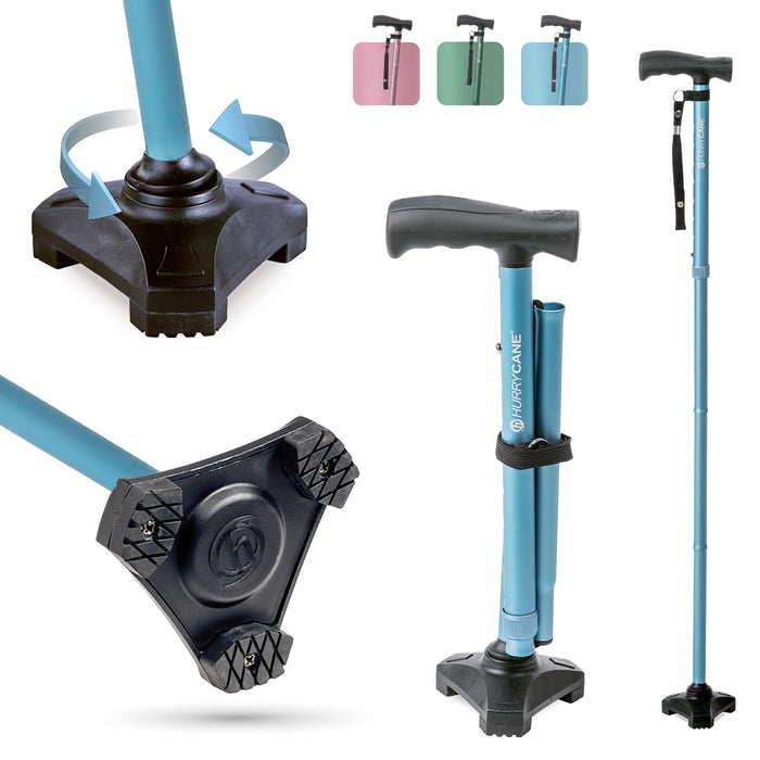 HurryCane HCANE-PB-C2 Freedom Edition Foldable Walking Cane with T Handle, Pastel Blue
