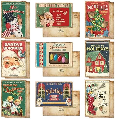 36 Pack Christmas Vintage Postcard Retro Blank Greeting Postcards 9 Designs Xmas Assorted Note Cards for Party Favor Supplies, 4 x 6 Inch