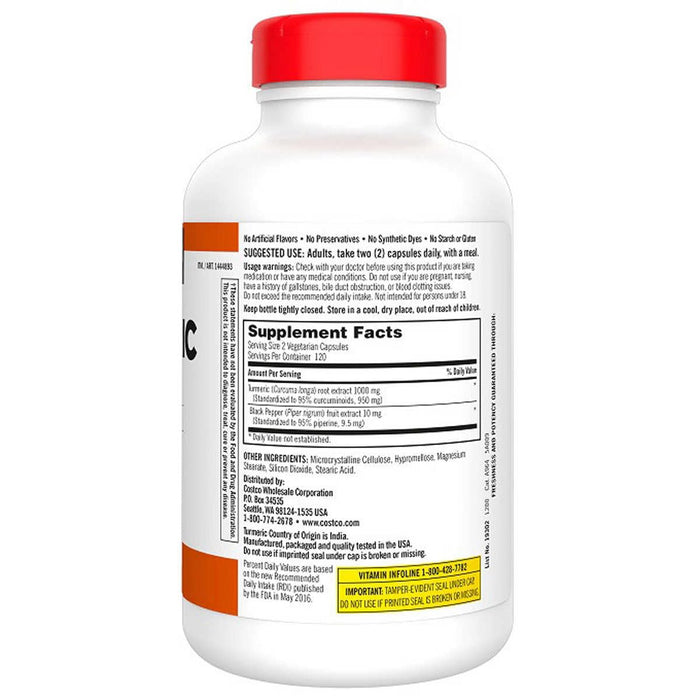 Kirkland Signature Just Grown Turmeric 1000 mg., 240 Capsules (1 Pack)