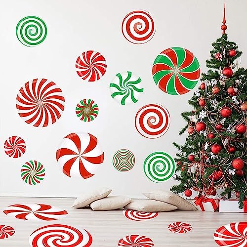 77 PCS Christmas Candy Wall Decals Decorations Christmas Wall Stickers Peppermint Candy Floor Decals for Xmas Candyland Party Decorations