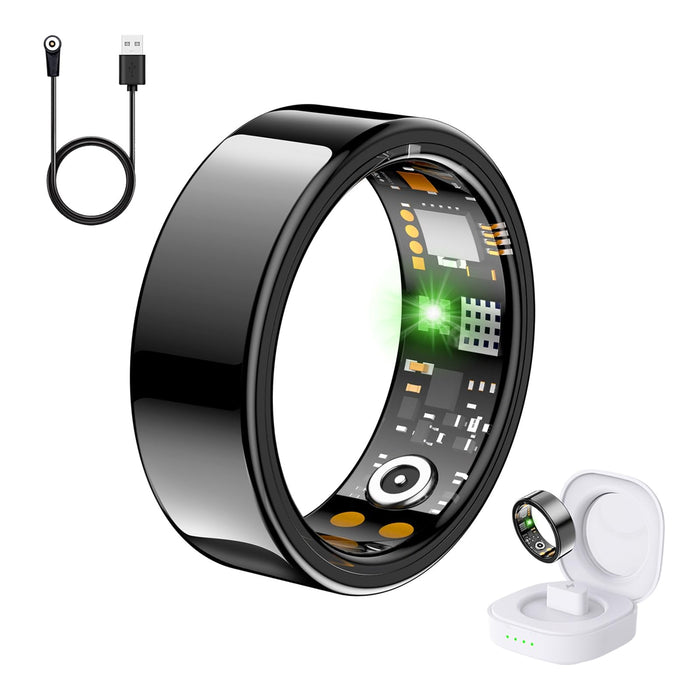 Health Tracker Ring, Smart Health Ring for Women Men with Heart Rate, Blood Oxygen, Sleep Monitor, Steps,Calories, No Subscription Fee, IP68 Waterproof Smart Ring for iPhone & Android (Black, 7#)
