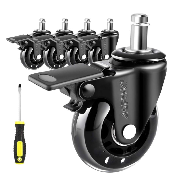 AGPtEK Office Chair Casters with Brake Heavy Duty 2.5" Universal Fit Locking Casters with Screwdriver, Safe Roller Wheel Replacement All with Brake System for Hardwood Floors Mat Carpet Tile, Set of 5