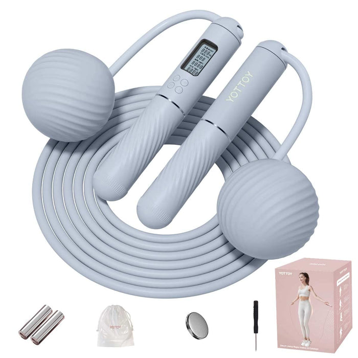 YOTTOY Cordless Jump Rope with Counter - Ropeless Jump Rope 2 In 1 with Large Cordless Ball-Weighted for Women with LCD Display (Blue)