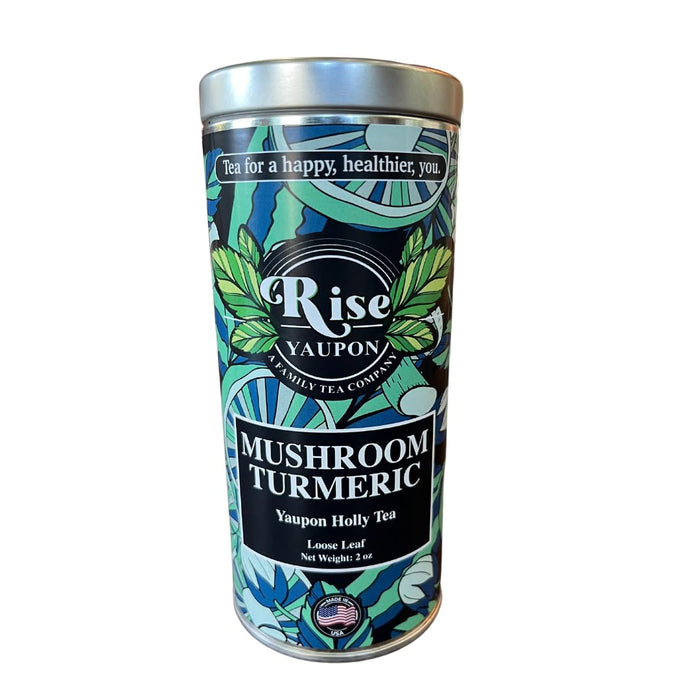 Rise Yaupon's Mushroom Turmeric Yaupon Holly Tea, 2oz loose leaf tea; anti-inflammatory, antioxidant superfood; lightly caffeinated Yaupon Holly, Shiitake, Turmeric, Jasmine Flower and Bitter Melon