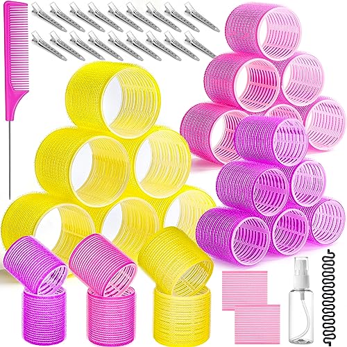 41 Pcs Jumbo Hair Curlers Rollers with Clips Big Hair Rollers with 3 Sizes 64mm 55mm 48mm, Self Grip Hair Roller for Long Medium Short Thick Thin Bangs Volume, Hair Roller with Comb Braid Tool
