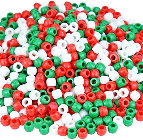 1000 Pcs Christmas Beads Assorted Opaque Round Plastic Beads for Home Decor Necklaces Bracelets Earrings DIY Crafts (Red Green White)