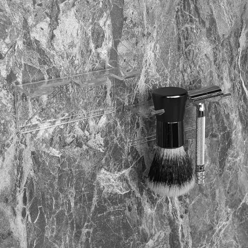 LUEXBOX 2Pack Safety Razor Holder for Shower Wall, Self Adhesive Razor and Brush Stand for Bathroom, Shaving Brush Stand Compatible with Fusion 5 Proglide, Mach 3 Classic(Clear)