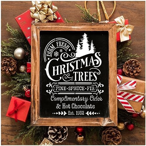 10 Pieces Christmas Stencils Reusable, 8 X 11 Inch Holiday Farm Fresh Christmas Tree Stencils for Painting on Wood Sign Windown DIY Crafts Fabric Canvas Winter Decor (10pcs A4 chrismtas-Old)