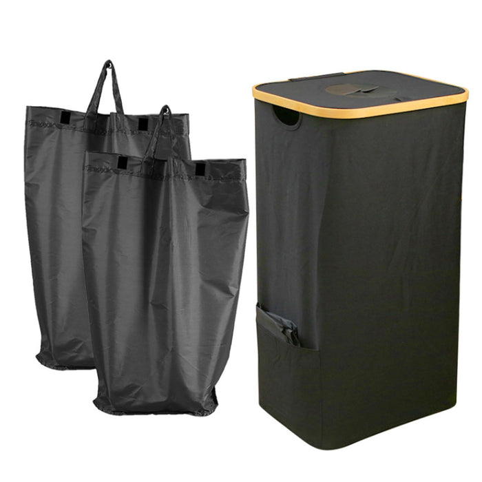SelWatty 27 Gallon Recycling Bin for Kitchen, 105 L Indoor Recycling Bins for Kitchen, Recycling Bin with 2 Removeable Reusable Inner Bags, Light Weight, Durable (Black)