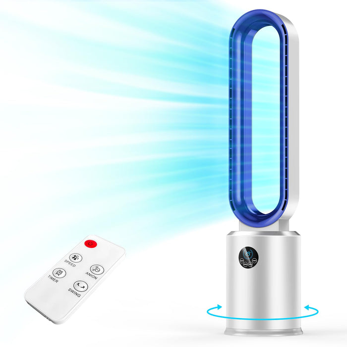 Bladeless Tower Fan, 38" Quiet Tower Fan with Remote, 24 Speeds, 12H Timer, 60° Swing, LED Display with Auto Off, Easy to Clean, Portable Low Noise Standing Fan Powerful Floor Fan for Home Office