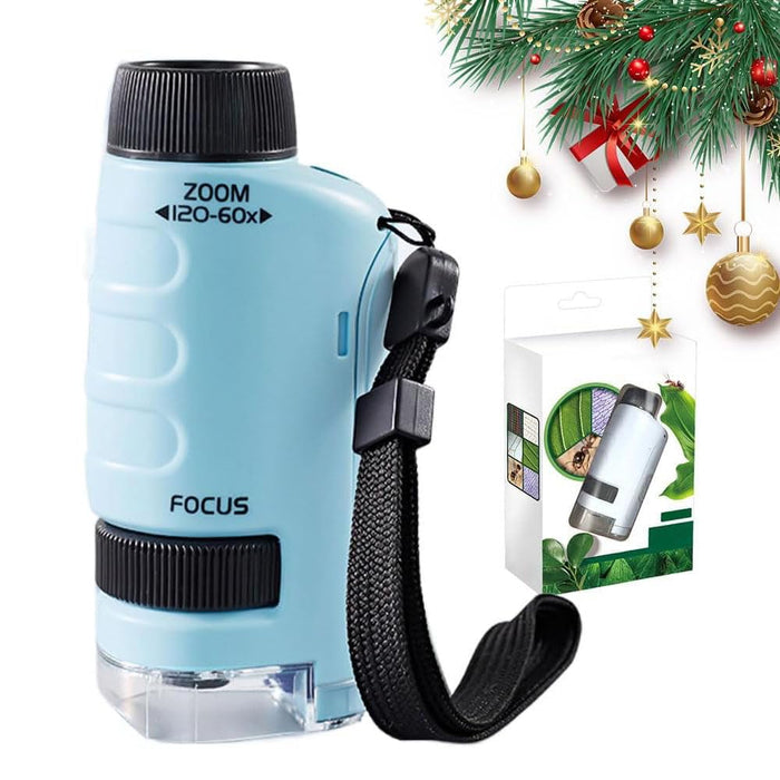 Mini Portable Microscope Handheld, 2025 Pocket Microscopes Outdoor Indoor,The Mini Microscopes for Educational Science with LED Light Christmas (Blue)