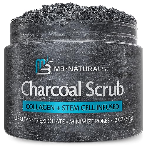 Exfoliating Charcoal Scrub with Collagen & Stem Cells – Salt Scrub for Body Toning, Cellulite, Armpit Detox, and Skin Smoothing for Face, Feet, and Body by M3 Naturals.