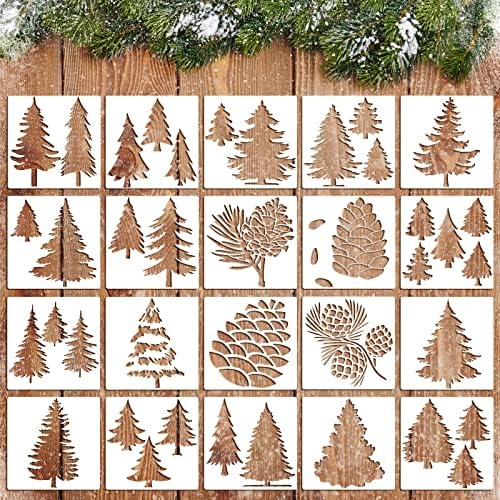 20 Pieces Christmas Pine Tree Stencils for Painting on Wood Canvas Winter Stencils Template Crafts Reusable Holiday Wall Home Decor