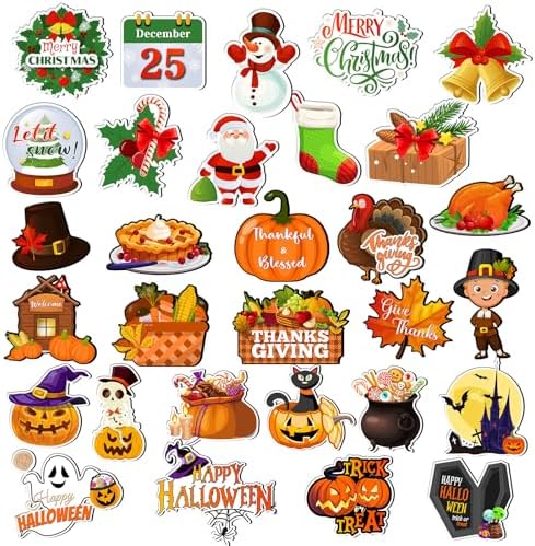 Funtery 30 Pcs Holiday Magnets Thanksgiving Christmas Pumpkin Refrigerator Magnets Set for Festival Locker Whiteboard Dishwasher Magnetic Kitchen Decorations Accessories for Home Classroom Office