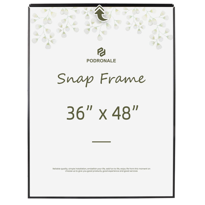 Podronale 36x48 Poster frame, Plexiglass, Black Snap Frames, Coating Aluminum Profile, Display Horizontally & Vertically（1PCS）