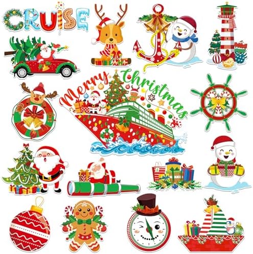 16Pcs Christmas Cruise Door Magnets Decorations - Cute Ship Decor Magnetic Stickers for Holiday - Magnet Decals for Refrigerator, Cars, Fridge, Garage - Xmas Party Supplies