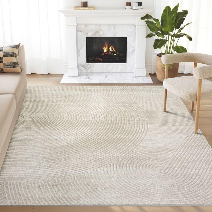 Abani Neutral Beige Area Rug 8' x 10' for Living Room, Bedroom - Zen Reiki Circles Pattern - Durable & Easy to Clean