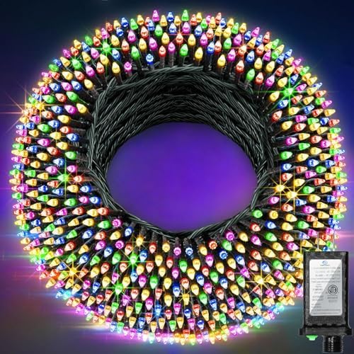 1500 LED 470FT Christmas String Lights Outdoor, 12 Modes and Timer Memory Dimmable, Plug in Waterproof Dark Green Wire Twinkle Light for for Xmas Yard Tree Wedding Party Halloween Decor (Multicolor)