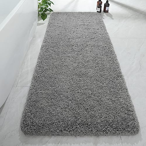 AROGAN 24x60 Inch Long Bathroom Runner Rug, Luxury Thick Soft and Absorbent Microfiber Non Slip Bath Mat, Rubber Backing Quick Dry Rugs Carpets, Machine Washable Plush Mats for Shower Floor, Grey