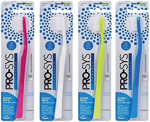 PRO-SYS® Adult Tapered Soft Toothbrush (Colorful 4-Pack) - ADA Accepted, Made with Soft Dupont™ bristles