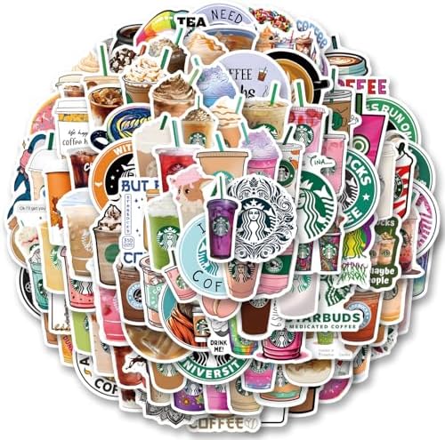 121Pcs Coffee Stickers Pack，GMVAESKY Cute Aesthetic Cup Drink Logo Sticker for Mobile Phones Computers Refrigerators Bicycles Cars Helmets Birthday Parties Christmas