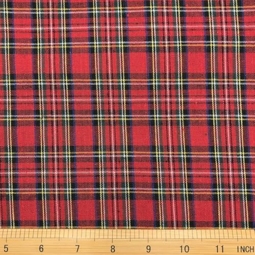 Red Christmas Plaid Fabric 4oz for Festive Craft Homespun Patchwork Quilting Holiday Decor Cotton Plain Width 57 Inch (1 Yard pre Cut)