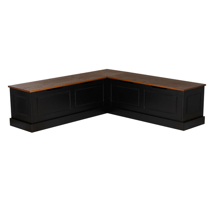 Linon Harris Black and Walnut Backless Kitchen Dining Nook with Hidden Storage Bench Space
