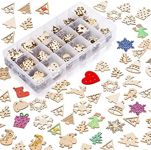 300 Pieces Unfinished Mini Wooden Christmas Ornaments DIY Wooden Christmas Ornaments Mini Blank Wood Slice Cutout Christmas Craft for Holiday Winter Xmas Tree Hanging Decoration DIY Craft,30 Styles