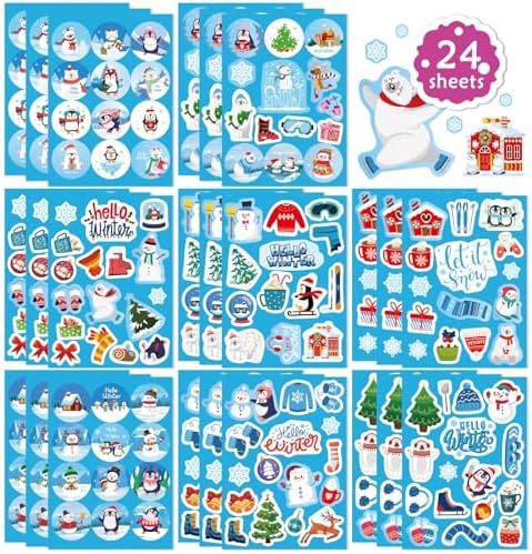 330 PCS Winter Stickers for Kids, Winter Holiday Stickers with Santa Claus Snowman Christmas Tree Penguin,Hello Winter Snowflake Stickers Decor for Envelopes Cards Scrapbooking, Teacher Reward Sticker