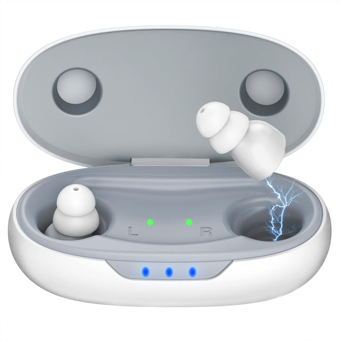OTC Hearing Aids for Seniors - Hearing Aids with Digital Chips, Supermini Rechargeable Hearing Amplifiers Invisible with 16-Channel Sound Processing 3 Volume and 80H Wireless Charging Case (White)