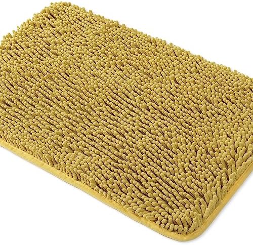 Yeaban Mustard Bathroom Rugs – Thick Chenille Bath Mats | Absorbent and Washable Bath Rug Non-Slip, Plush and Soft Rugs for Bathroom, Kitchen, Shower, Sink - 17" x 24"
