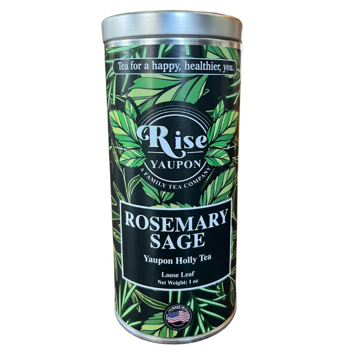 Rise Yaupon's Rosemary Sage Yaupon Holly Tea, 1oz loose leaf tea; anti-inflammatory, antioxidant superfood; lightly caffeinated Yaupon Holly, Greek Mountain Tea, Rosemary, Sage, Lemon Balm, Oregano