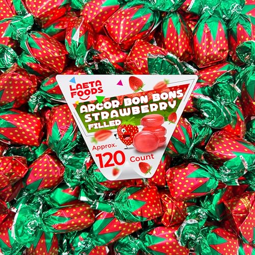 Arcor Strawberry Filled Bon Bons | 2 Pound Bag - Approx. 120 Count | Hard Candy Bulk