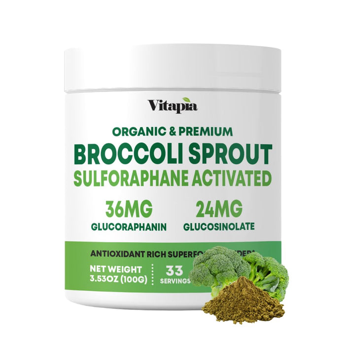 Vitapia Organic Broccoli Sprout Powder - High in Sulforaphane & Antioxidant, Cognitive Health Support - 30 Day Supply - Non GMO & Gluten Free, 33 Servings (Pack of 1)