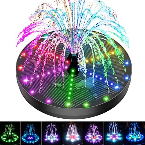 Solar Bird Bath Fountains Upgraded, 4W Solar Powered Water Fountain Pump with 4000 Battery, 7 Nozzles & 4 Fixers, Colorful LED Lights for Garden, Swimming Pool, Pond, Fish Tank and Outdoor