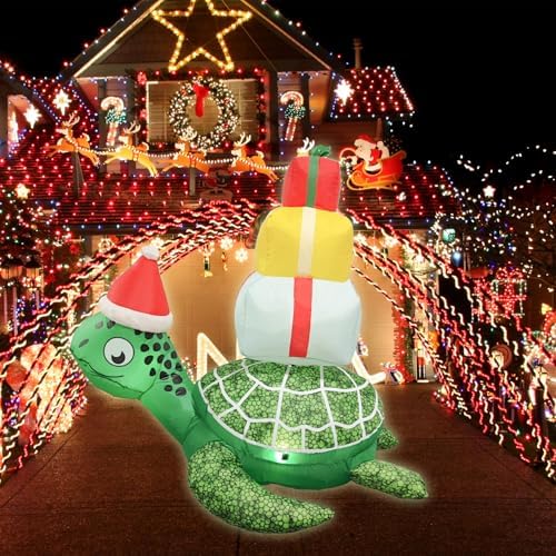 3.5 FT Christmas Inflatables Sea Turtle Inflatable, Holiday Decorations Inflatable with Sea Turtle Gift and LED Lighted, Outdoor Inflatables for Garden Party Lawn Indoor