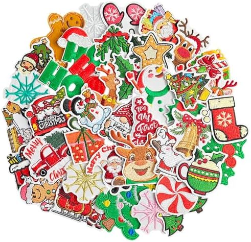 40 Pcs Christmas Iron on Patches, Cute Embroidered Christmas Patches Iron on for Clothes, Socks, Hats, Jeans, Etc