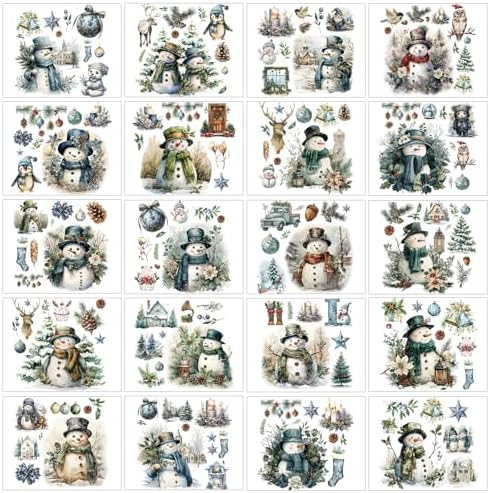 20 Sheets Vintage Christmas Snowman Rub on Transfers for Crafts and Furniture Xmas Winter Holidays Clipartr Transfer Stickers Rub on Decals for Scrapbook DIY Wood Fabric Journal Dairy Envelope Crafts