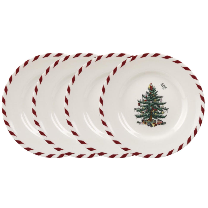 Spode Christmas Tree Canape Plates - Set of 4 | Peppermint Design, Holiday Appetizer Plate | Christmas Serving & Festive Dish | Seasonal Decorative Plate, Holiday Tableware