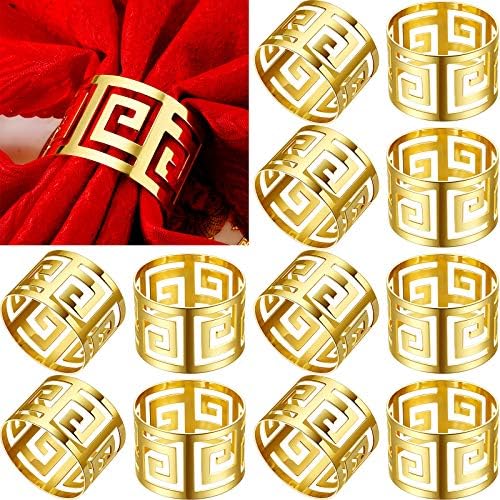 16 Pcs Gold Napkin Rings Napkin Holder Set Hollow Out Metal Serviette Buckle Exquisite Household Bulk for Dinner Table Decoration Wedding Party Easter Banquet Gathering