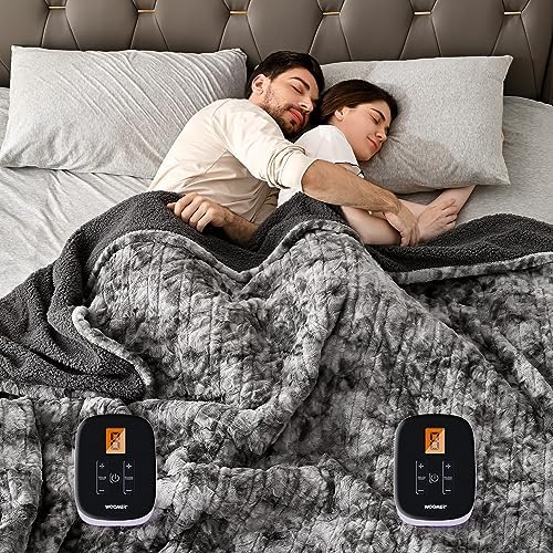 WOOMER Heated Blanket King Size, Dual Control, Electric Blanket 90"x 100", Double-Sided Faux Fur&Sherpa, Overheat Protection, 10 Heating Levels & 12H Auto Off, CPF, Home Office