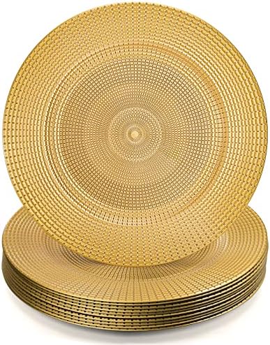 Hiceeden 12 Pack Gold Charger Plates for Dinner Plates, 13" Round Plastic Chain Shaped Charger Service Plates, Decorative Chargers Bulk for Table Setting, Wedding, Party, Event