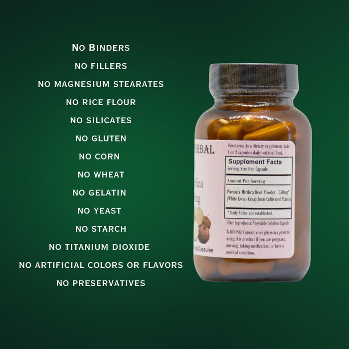 Pueraria Mirifica | 550 mg Per Capsule | Promotes Natural Beauty, Skin Elasticity & Hair Health | 60 Veggie Capsules | Non-GMO | Stearate Free | Glass Bottle