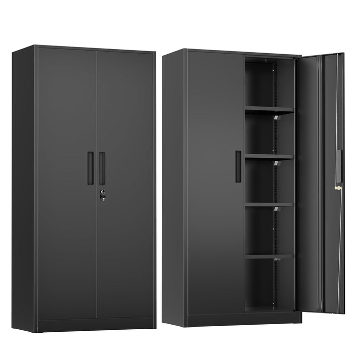 Greenvelly Metal Storage Cabinet, 72" x 32" x 16", Black, 2 Doors, 4 Adjustable Shelves, Locking, Garage, Office, Home
