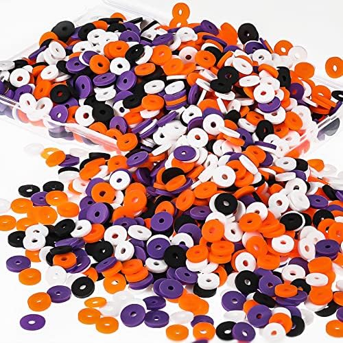 Batiyeer 3000 Pcs Christmas Fall Halloween Clay Beads Set 6 mm Patriotic 4th of July Spacer Beads Winter Polymer Clay Bead for Necklace Earring Bracelet Making(Black, Orange, White, Purple)