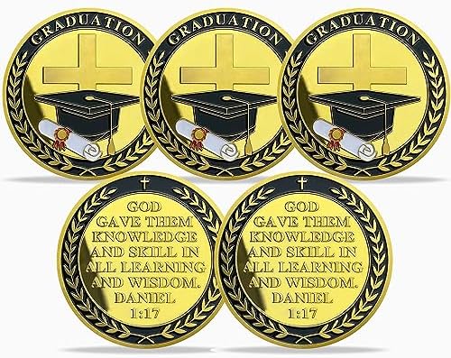 5 Pcs Congratulations Graduate Christian Challenge Coin Religious Graduation Pass Along Token for College and Graduation School Student Daniel Inspirational 1:17 Verse