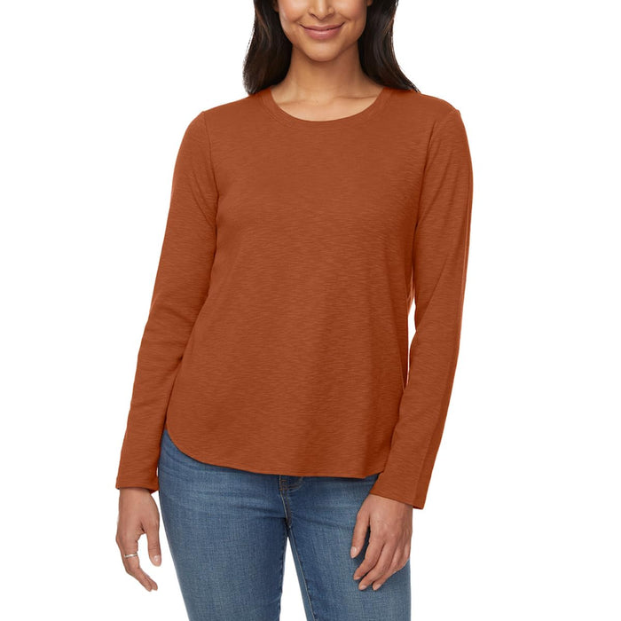 KIRKLAND Signature Women's Long Sleeve Slub Tee Shirt (US, Alpha, Medium, Regular, Regular, Rust (Orange))